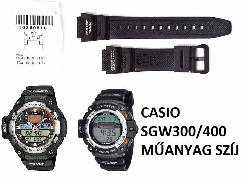 casio SGW300-400 fekete műanyag szíj